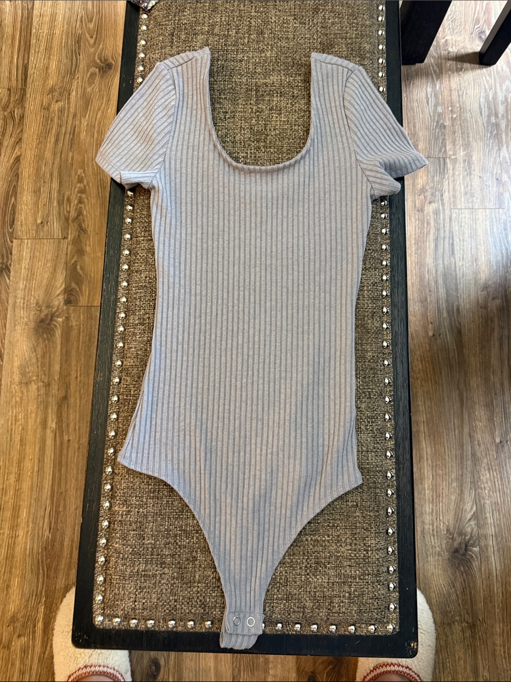 Express Light Blue Ribbed Scoop Neck Bodysuit